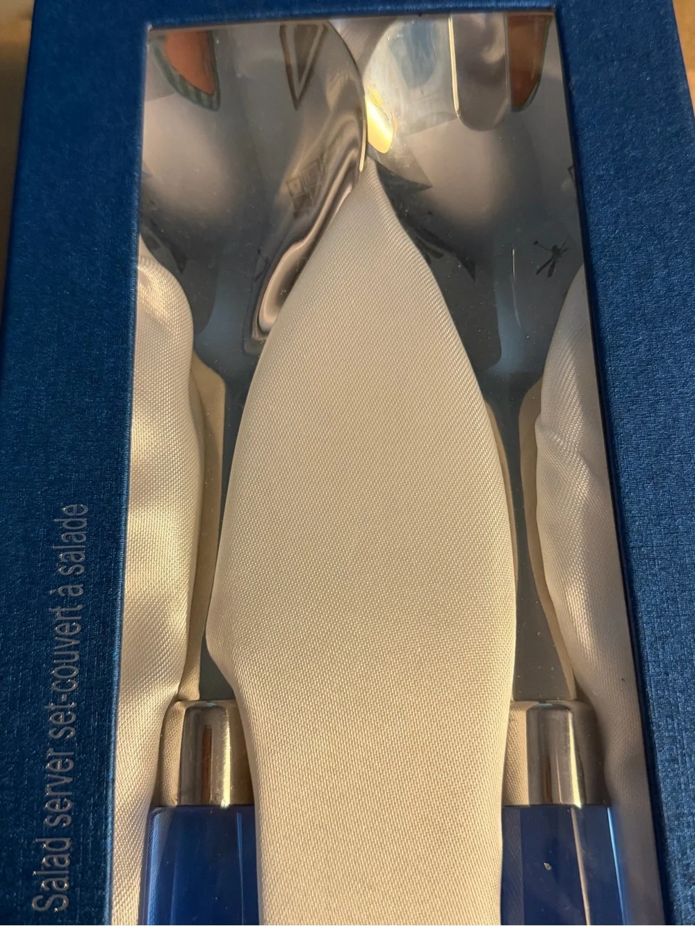 Blue Salad Server Set Stainless Steel Serving Utensils NIB